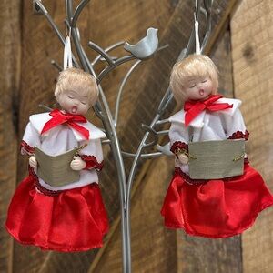 Vintage Kurt Adler Choir Boy & Girl Porcelain Doll Christmas Tree Ornament 5"